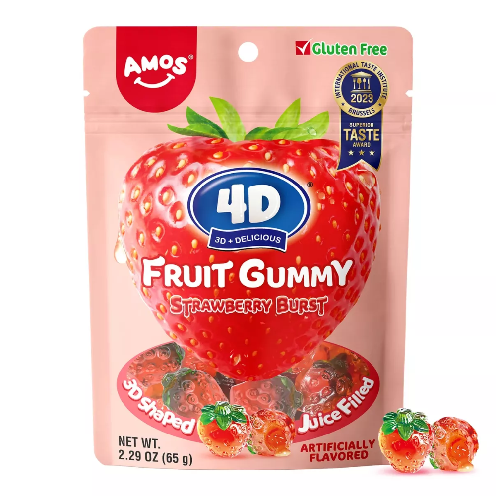AMOS 4D 水果软糖 - 草莓爆炸味,65克