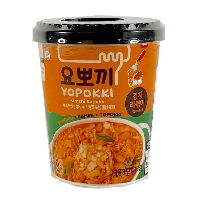 Yopokki ryžių pyrago ir ramenų puodelis (Rappokki) - Kimči skonis, 145 g