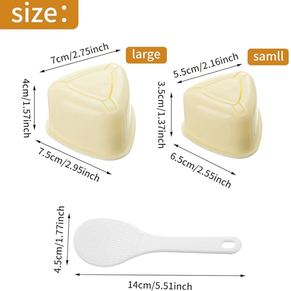 NCoale Triangle Onigiri Maker Mould - 1 Large and 1 Small Moulds with 1 Rice Spoon