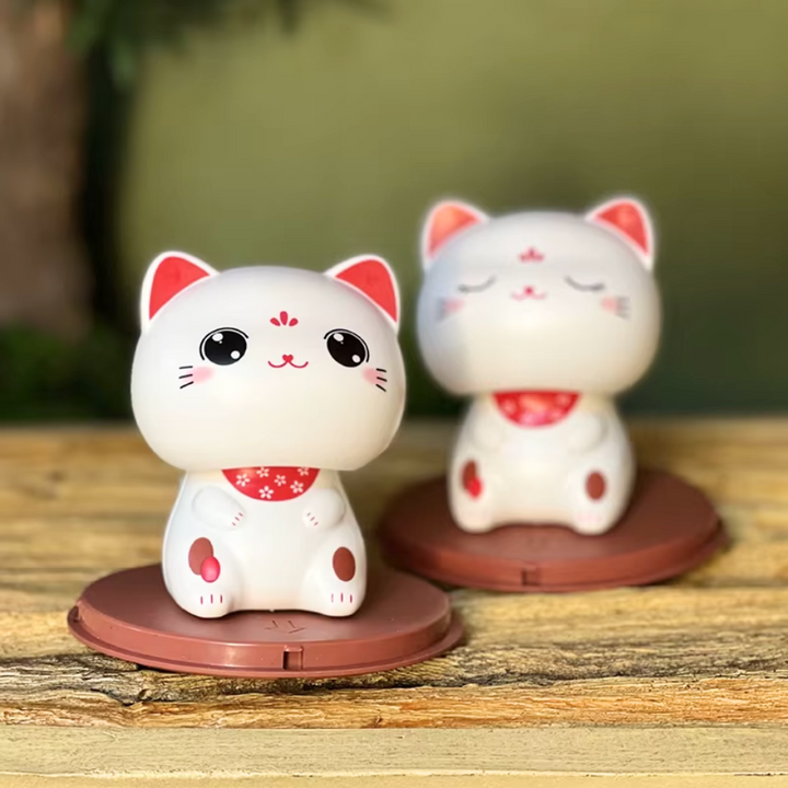 Kawaii Wobble Head Fortune Cat  - Eyes Open, 9cm