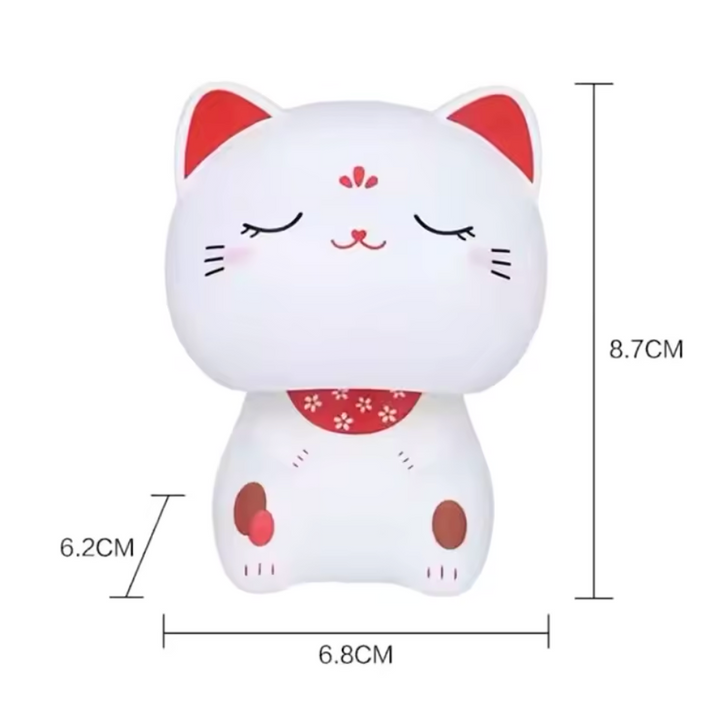 Kawaii linguojantis galvos laimės katinas - užmerktos akys, 9 cm
