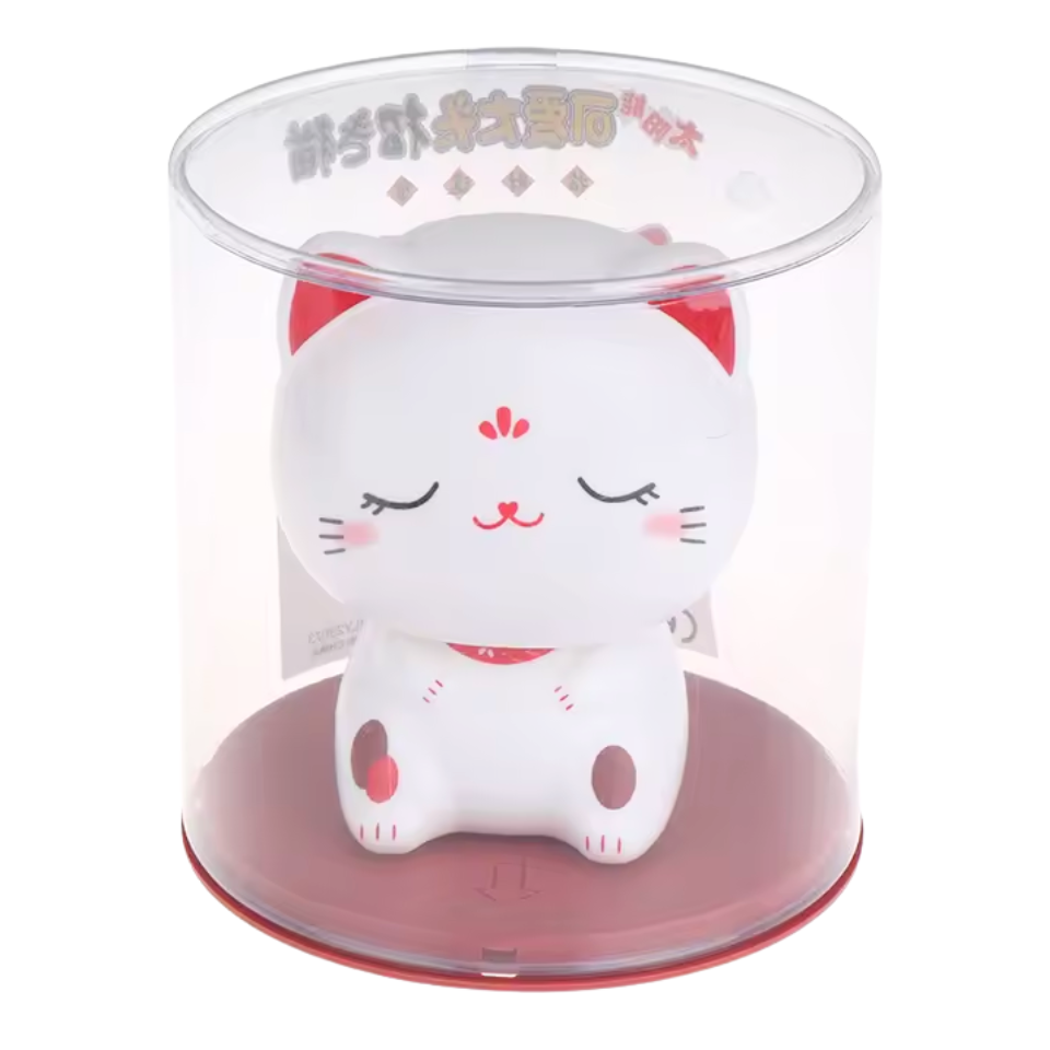 Kawaii linguojantis galvos laimės katinas - užmerktos akys, 9 cm