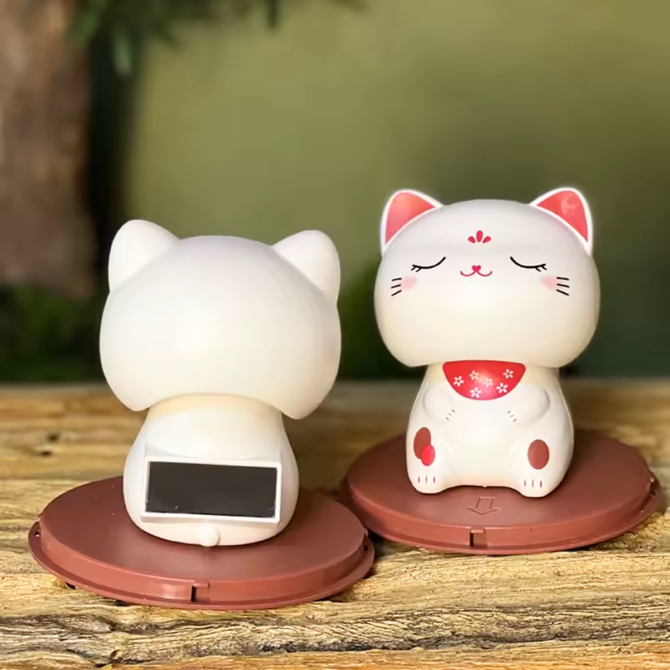 Kawaii linguojantis galvos laimės katinas - užmerktos akys, 9 cm
